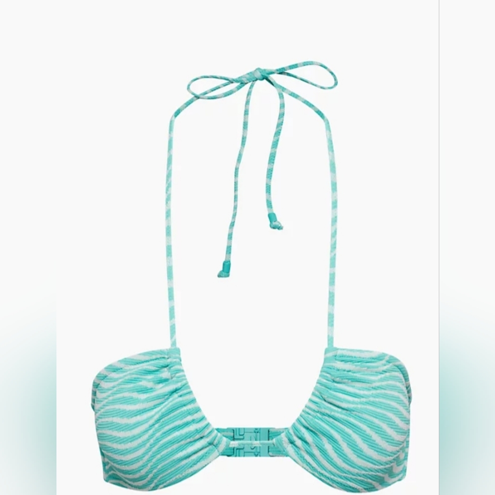 Aritzia TNA Swim Mesa String Halter Bikini Top, XXS, NWT, Teal & White